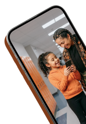 Cell phone with girls smiling